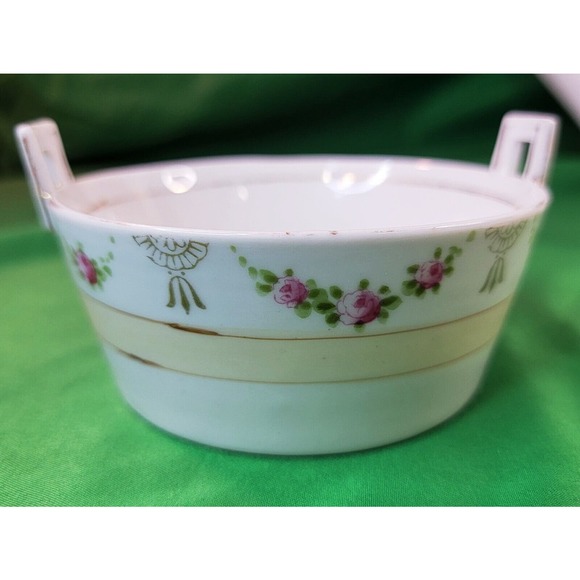 Vtg Nippon Butter Dish Insert Trinket Pink Flowers Victorian Gold Trim - Picture 1 of 15